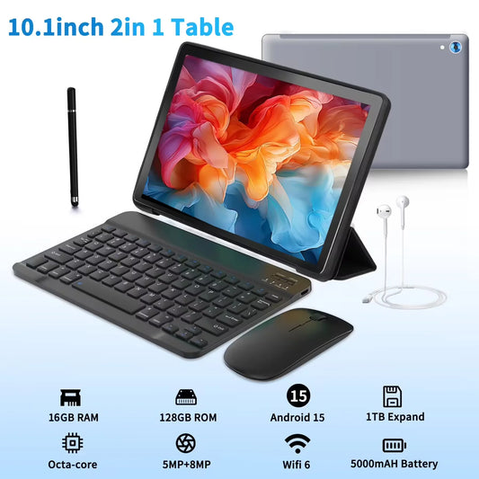 URAO C108 10 Inch Tablets Android 14 A523 Octa Core Tablet 14GB+128GB 1 TB Expansion WiFi 6 5MP+8MP Camera Keyboard Mouse Set.