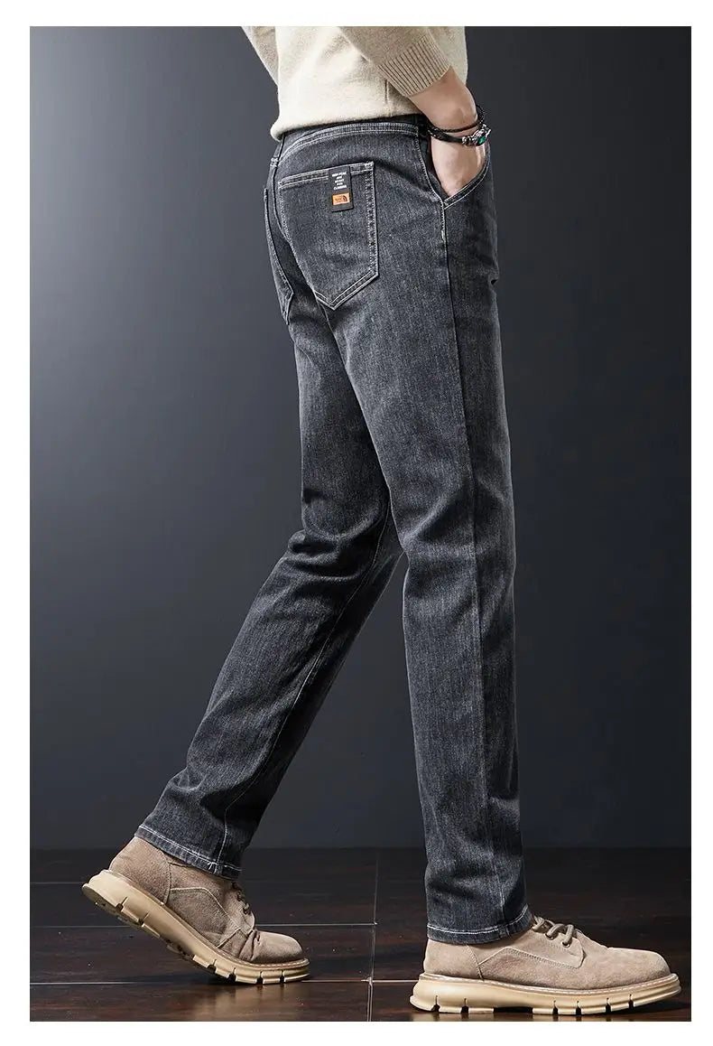 Autumn Winter Men's Fashion Casual Stretch Straight-leg  Jeans Men Streetwear Denim Jogger Pants Men Baggy Harem Jean Trousers.