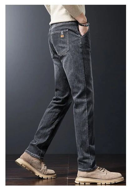 Autumn Winter Men's Fashion Casual Stretch Straight-leg  Jeans Men Streetwear Denim Jogger Pants Men Baggy Harem Jean Trousers.