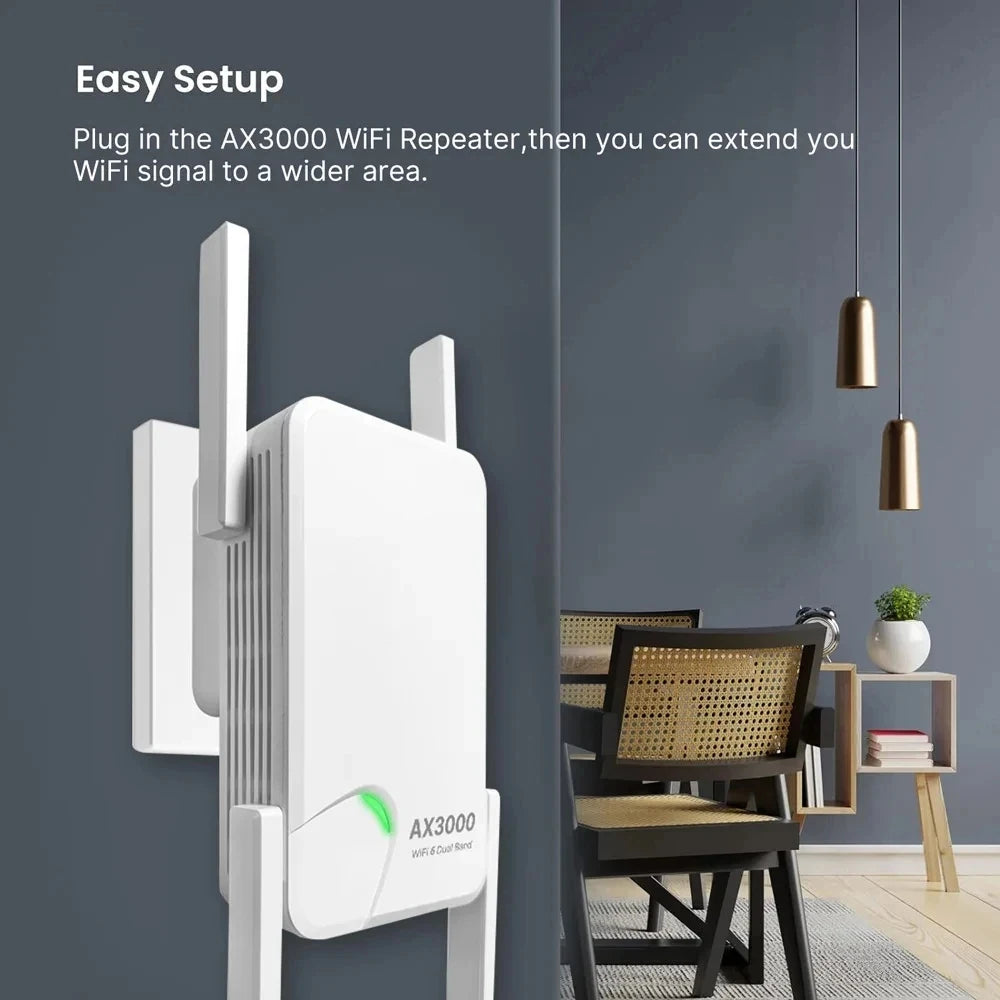 WIFI6 AX3000 Gigabit Wireless Repeater Router Dual Band 2.4/5Ghz Signal Booster 4 High-gain Antenna Long Range Amplifer for Home.