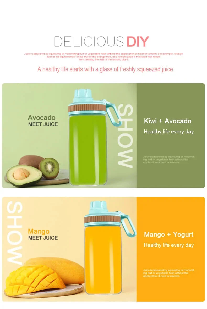 Portable Electric Fruit Juicer Wireless USB Rechargeable 6 Blades Mini Mixer Multifunction Summer Smoothie Blender Machine.