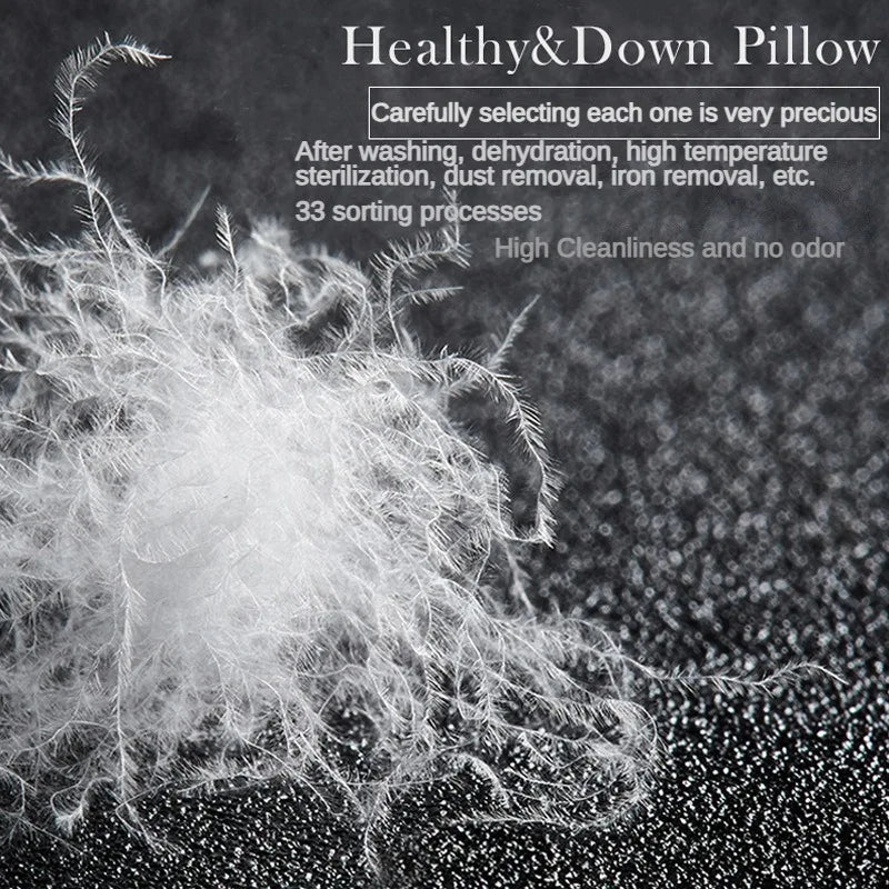 95% Goose Down Pillow White Cotton PillowCover Rectangle Bedroom Sleep 5-Star Hotel Pillow Low-Mid-high Pillows for Sleeping.
