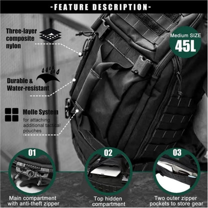 2025 neue 45L Große Duffle Bag Taktische Rucksack Outdoor Camping Taschen Molle Männer Rucksäcke Mode Reisetasche für Wandern.