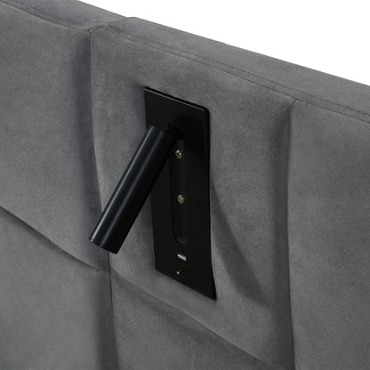 Polsterbett, hydraulisches Bett mit Stauraum, verstellbarem Licht und USB-Aufladung, breites Schaumstoffkopfteil, 180 x 200 cm, Grau