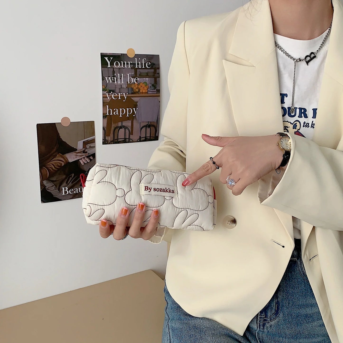 2025 Cute Rabbit Travel Cosmetic Lipstick Purse Storage Bag Kawaii Women Makeup Handbags Organizer Wallet Pouch Pencil Case Bags