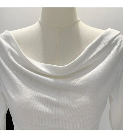 Off-The-Shoulder Long Sleeve T-Shirt Women's Early Autumn New Slimming Design Korean Style Sweet And Spicy Fashion Tops.