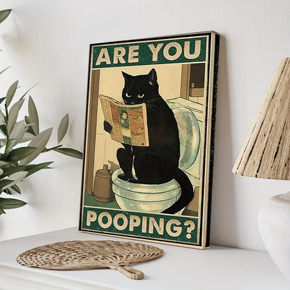 Art quote you are pooping black cat kitten reading newspaper in toilet funny animal poster retro art living room decoration.