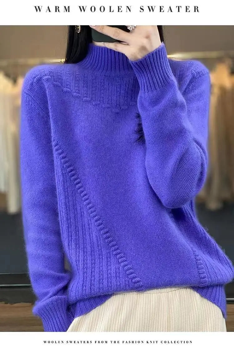 2024 herbst Neue Lose frauen Halb-rollkragen Verdickt Einfarbig Einfache Häkeln Beiläufige Gestrickte Pullover Pullover Top