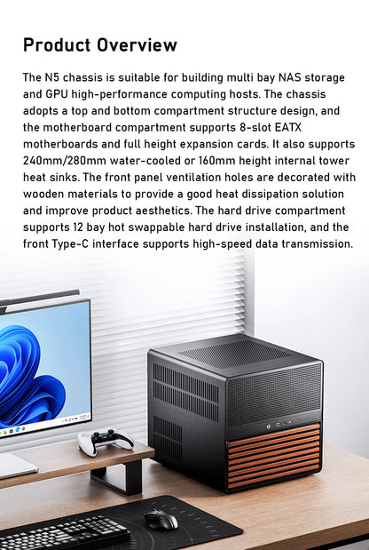 Jonsbo N5 NAS Computer Chassis ITX/M-ATX/ATX/E-ATX PC Case 12+4 Hard Disk Space ATX Power Supply With Fan Aluminum Desktop Case.