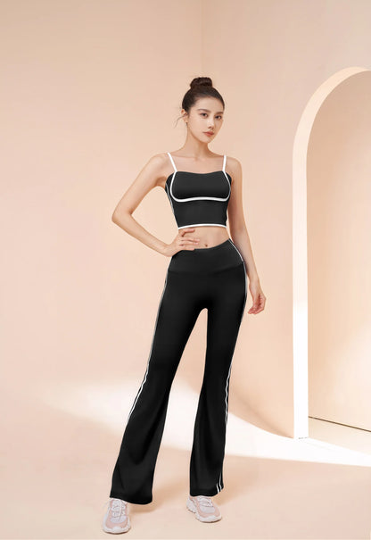 2025 New Striped Fashion Yoga Set Women Gym Clothes Sexy Sports Bra High Waist Yoga Flared Pants Running Hip Lift Fitness Pants