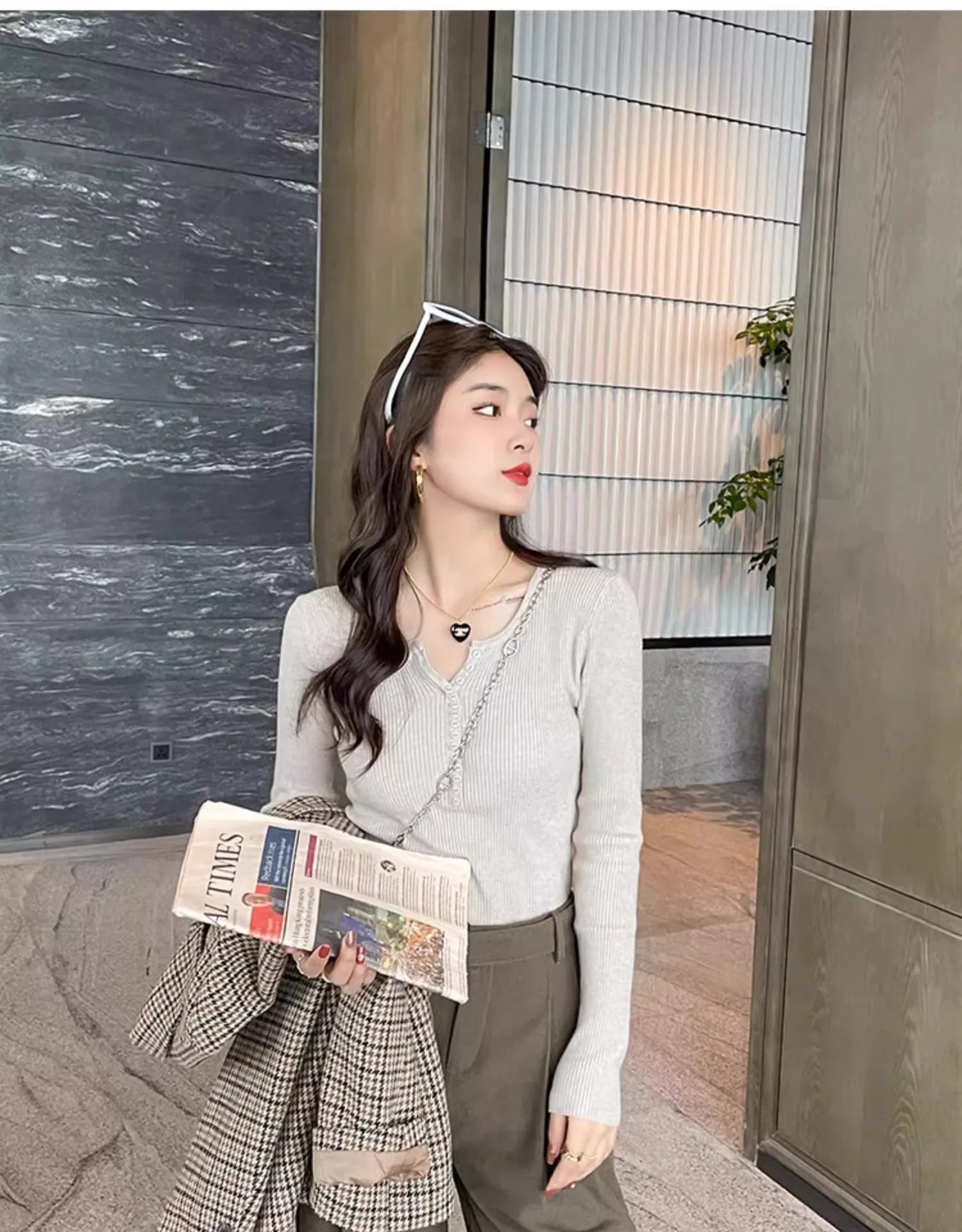 2025 frauen Solide Strick Pullover Herbst Winter Pullover V-ausschnitt Taste Langarm Schlank Pullover Koreanische Casual Basis Schicht Y2k.