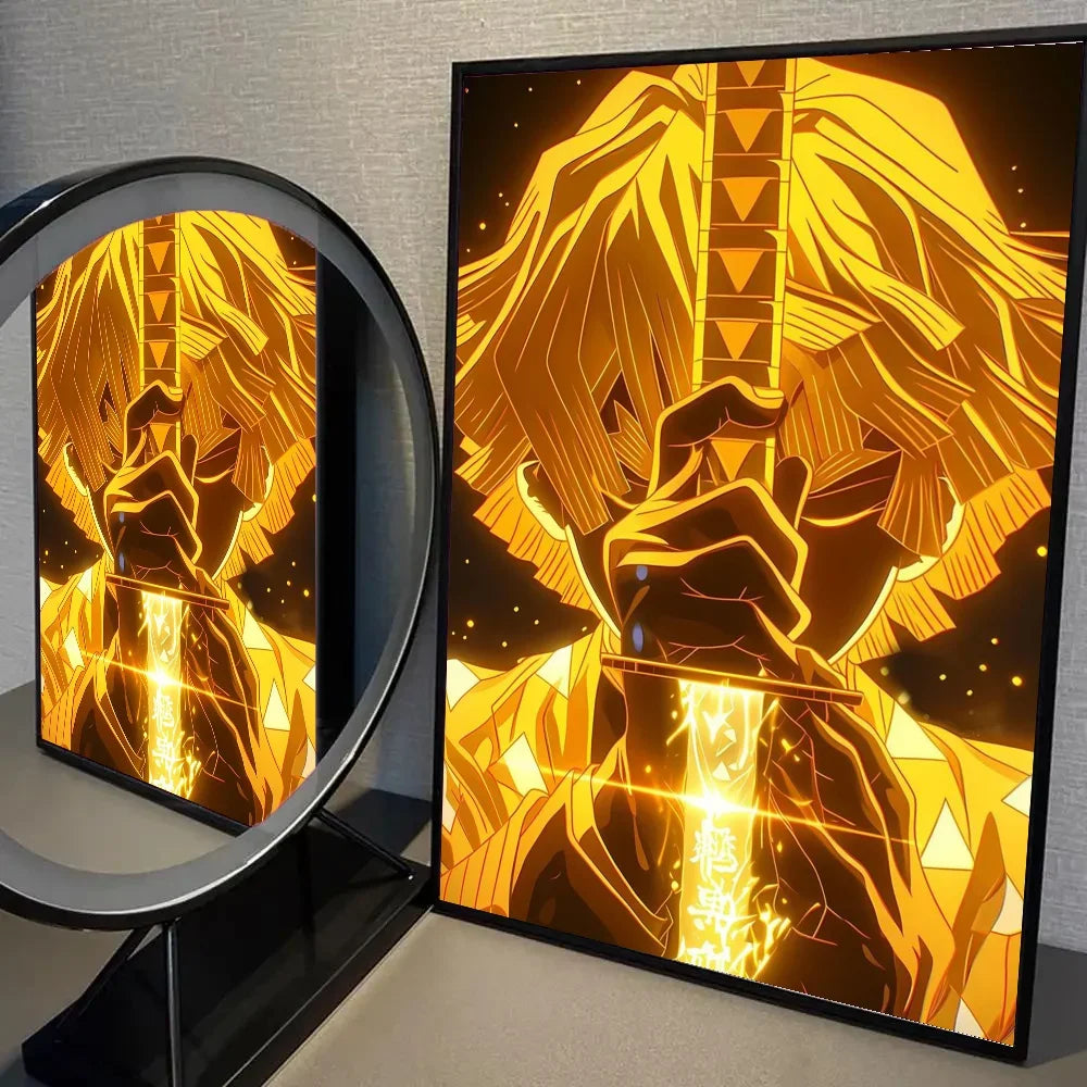 1pc Neon Effect Japan Anime Demon Slayer Tanjiro Nezuko Character Poster Self-adhesive Art Waterproof Paper Sticker Wall Decor.
