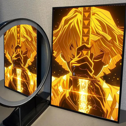 1pc Neon Effect Japan Anime Demon Slayer Tanjiro Nezuko Character Poster Self-adhesive Art Waterproof Paper Sticker Wall Decor.