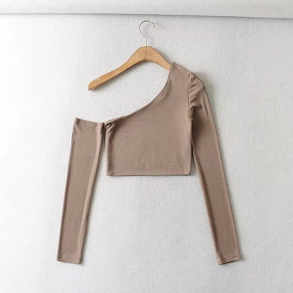 Women's One Shoulder Long Sleeved Crop Top