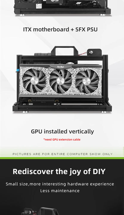 METALFISH Aluminum ITX A4 Open Frame MINI Case Support MINI-ITX Mainboard GPU Vertically 240Liquid Cooler Gamer DIY Cabinet.