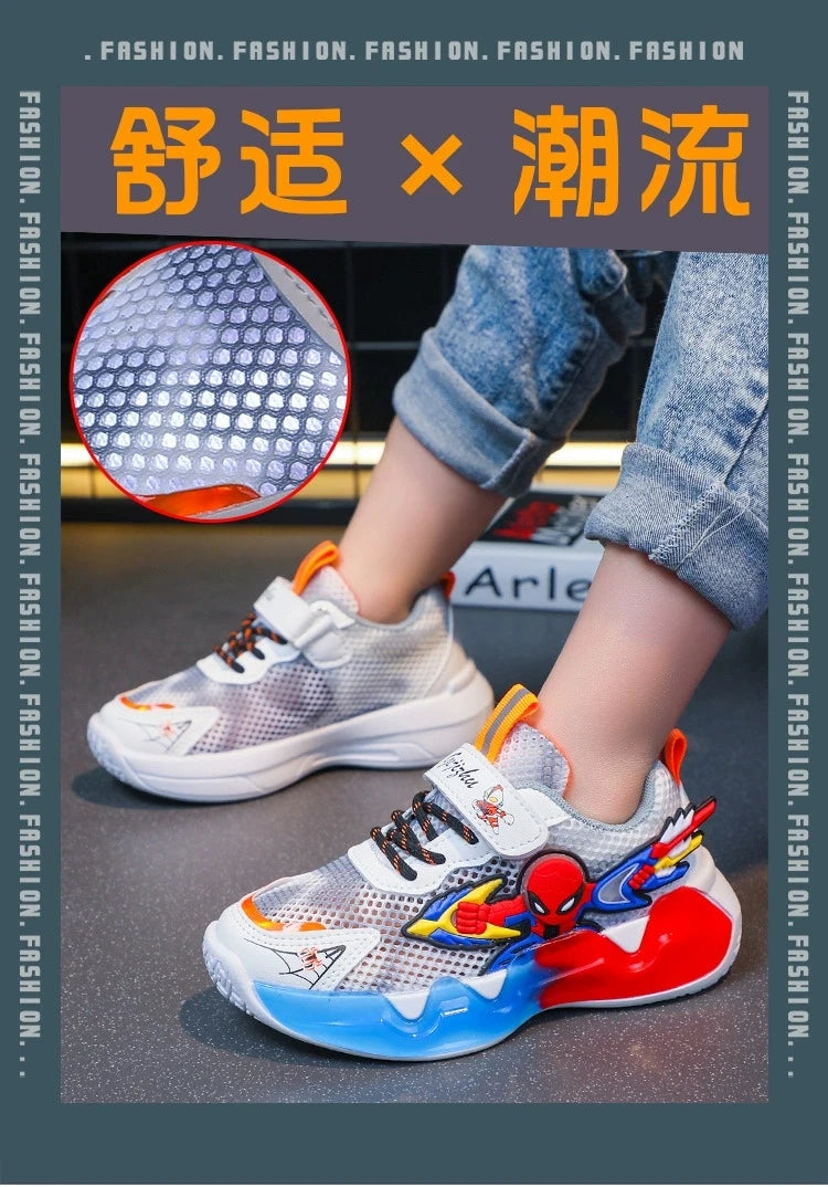 Disney Children's Shoes Fashion Cartoon Spiderman Sneakers for Boys Breathable Sport Shoes Anti-slip Toddler Shoes Student Shoes.