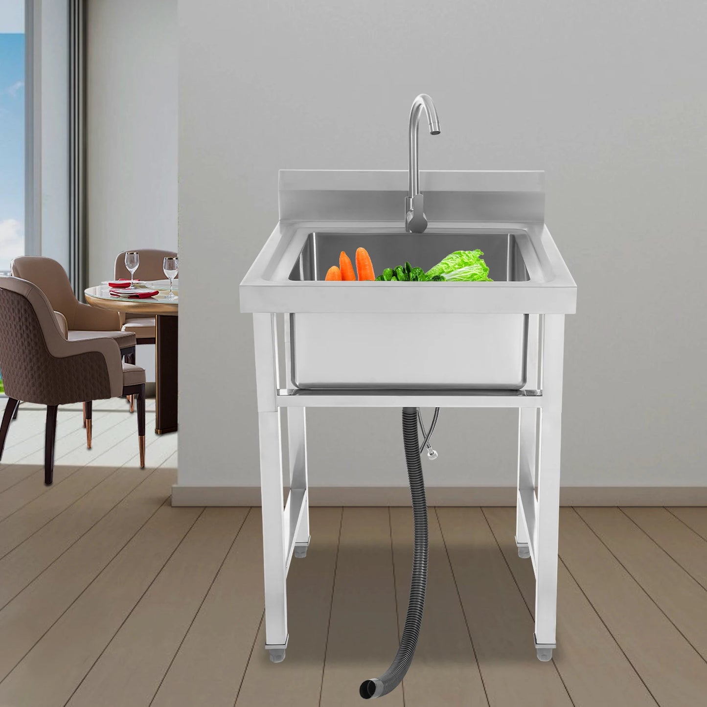 Kommerzielle Mehrzweckspüle aus Edelstahl – freistehende Küchenspüle mit Wasserhahn – NSF-Handwaschstation für Küchenspülen