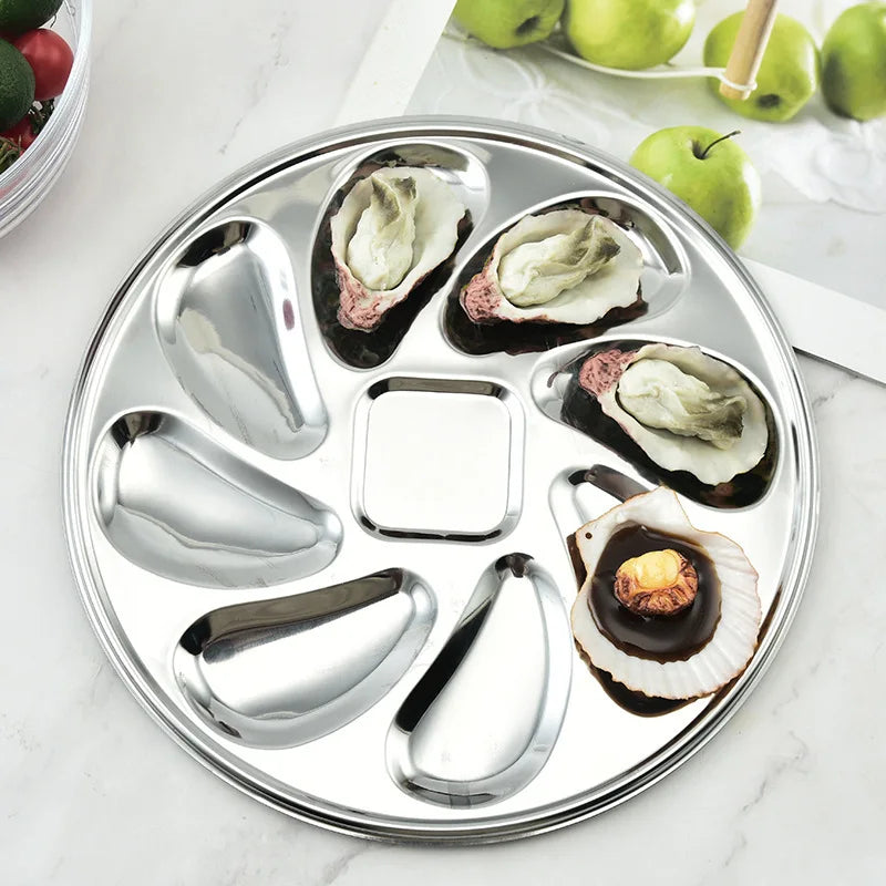 8 Slots Large Oyster Multifunction Plate Stainless Platter French Oyster Mussel Shellfish Seafood Tray Home Restaurant Dish.