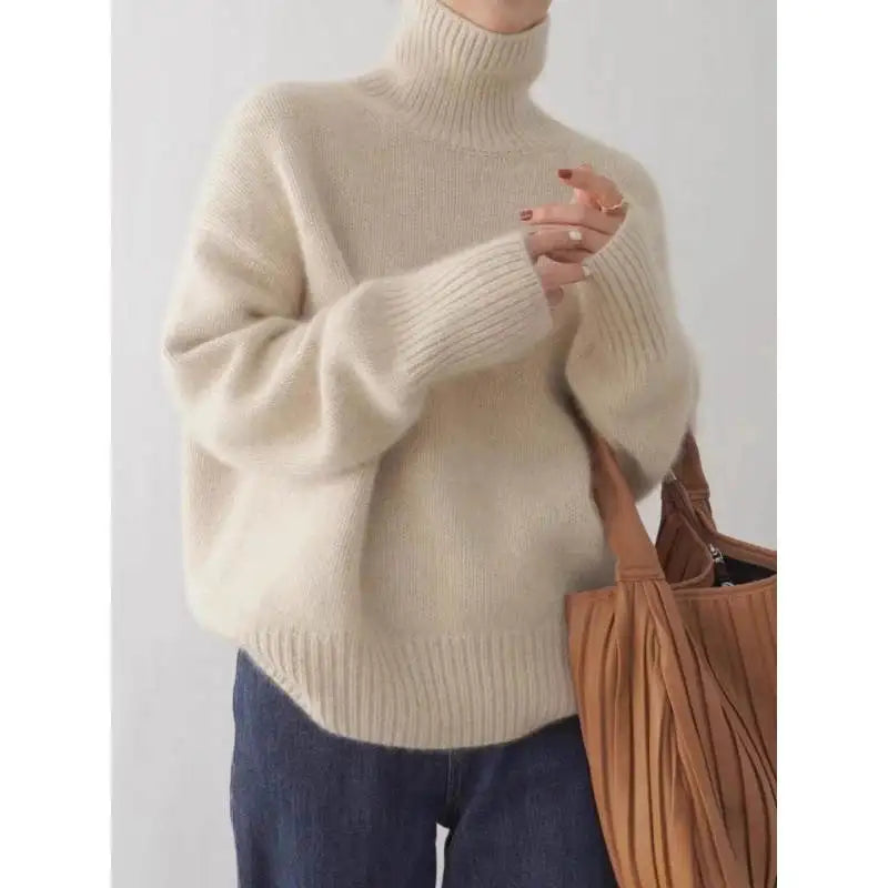 100% Mink Cashmere Turtleneck Sweater Women Solid Color Long Sleeve Top Autumn Winter Fashion Knit Female Warm Pullover Jumper.