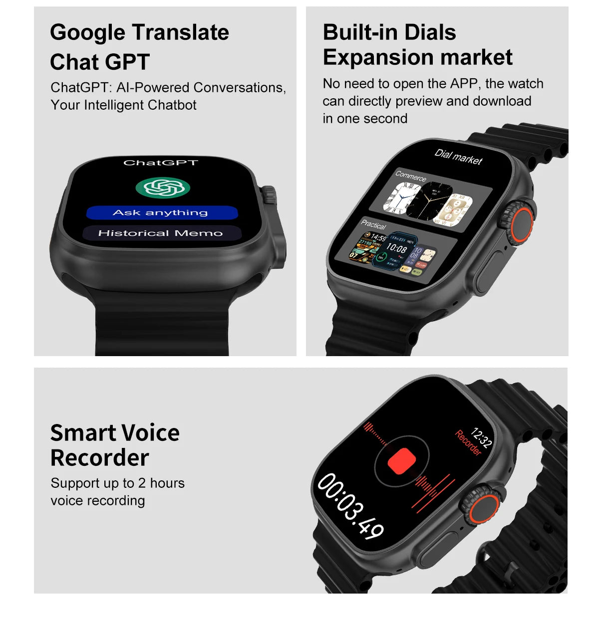 DT Ultra 3 Smartwatch Amoled Screen 4GB MP3 MP4 Player Bluetooth Network Sharing APP Store ChatGPT Smart AI Watch Men Sportwatch.