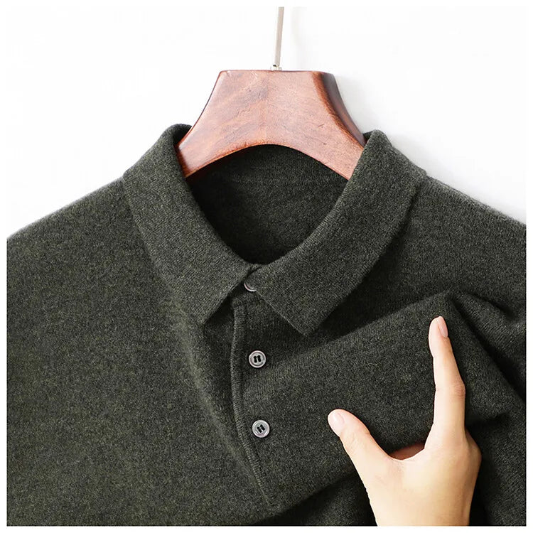 100% Wool. High-quality Men's Warm Sweater, Business Casual Stretchable POLO Shirt, Fall/winter Pullover Knitted Sweater..