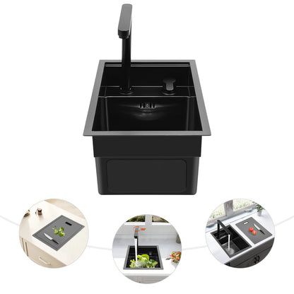 Verstecktes Küchenspüle, schwarz eingebettetes Arbeitsplattenwaschbecken, unsichtbares Waschbecken für die Küche, Bar, platzsparendes, verstecktes Badezimmerwaschbecken für Küchen