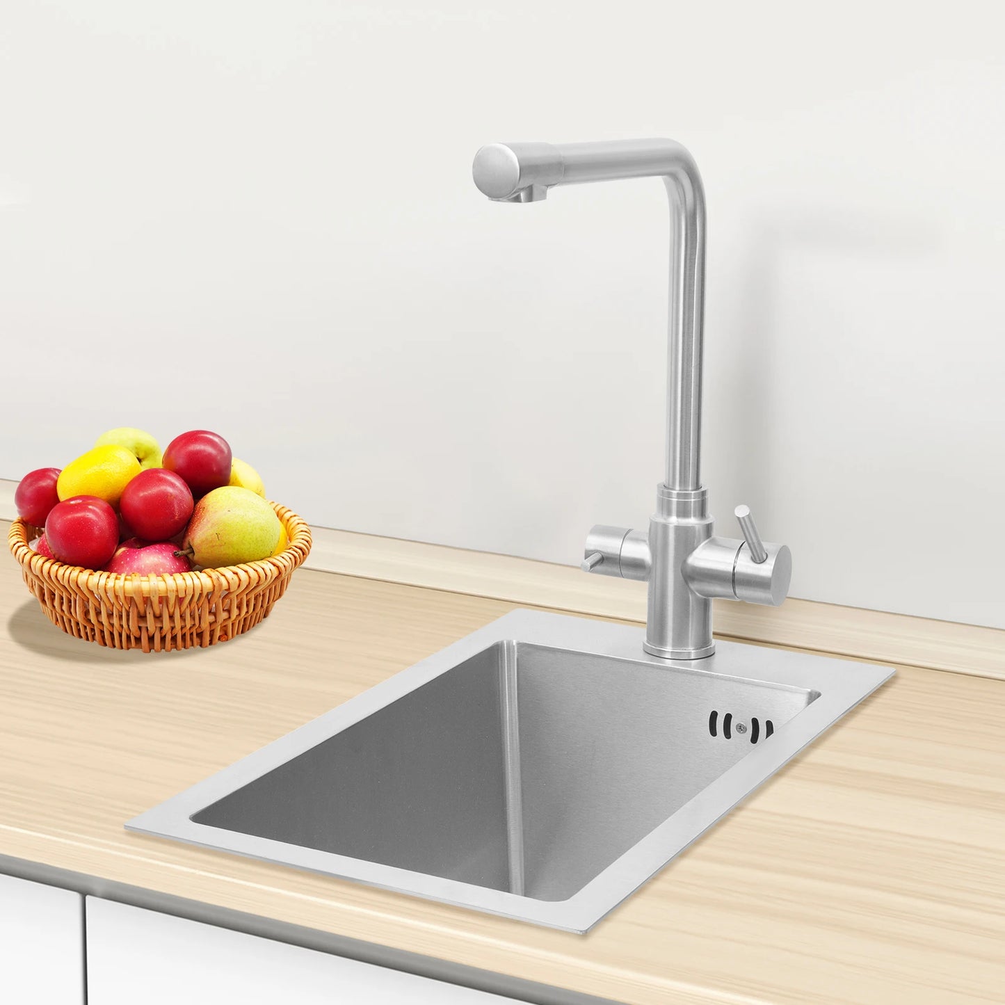 Edelstahlspüle, Küchenspüle, kleine Küchenspüle, Mini-Spüle mit Wasserhahn und Abfluss, 50 x 28 cm