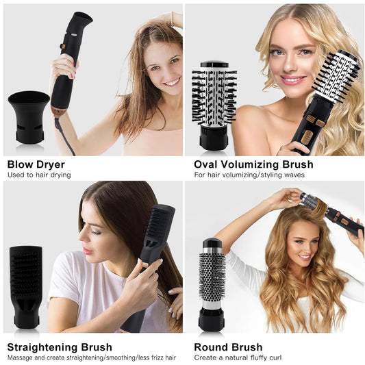 Hatteker Hot Air Brush 4-Head Replaceable Hair Dryer Strong Wind Electric Straightener Roller Curler Comb Blower Styling Tool.