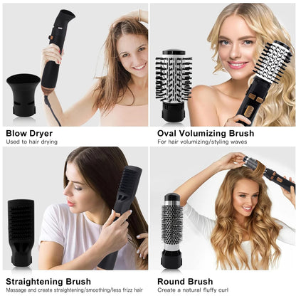 Hatteker EU 4-Head Hot Air Brush Hair Dryer Strong Wind Electric Straightener Curler Roller Comb Blower Styling Tool for Woman.