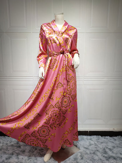 Frühling Muslimische Frauen Kleid Seide Marokkanischen Kaftan Langarm Türkei Dubai Spitze-up Abaya Islamische Kleidung Vestido Indien Kleider 2022