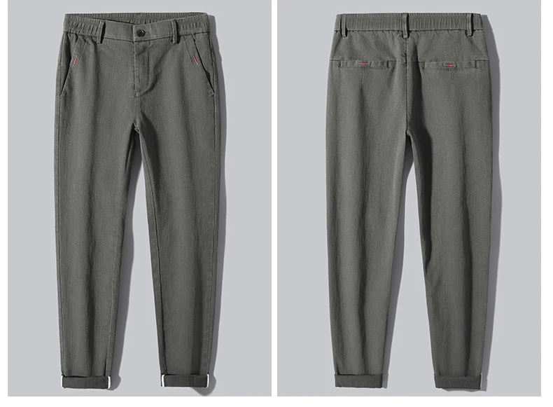 Men's Business Casual Pants Stretch Slim Fit Straight Semi-elastic Waist Trousers Solid Classic Office Work Male Clothing