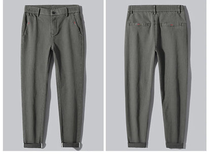 Men's Business Casual Pants Stretch Slim Fit Straight Semi-elastic Waist Trousers Solid Classic Office Work Male Clothing