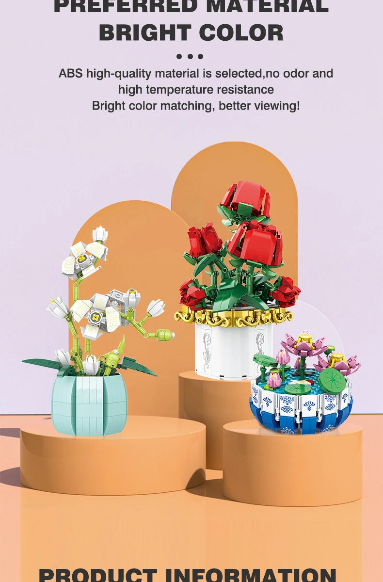 Small Bricks Flower Tree Building Block Kit DIY Home decoration Potted Plant Flower Botanical Construction Toy Girl Gift.