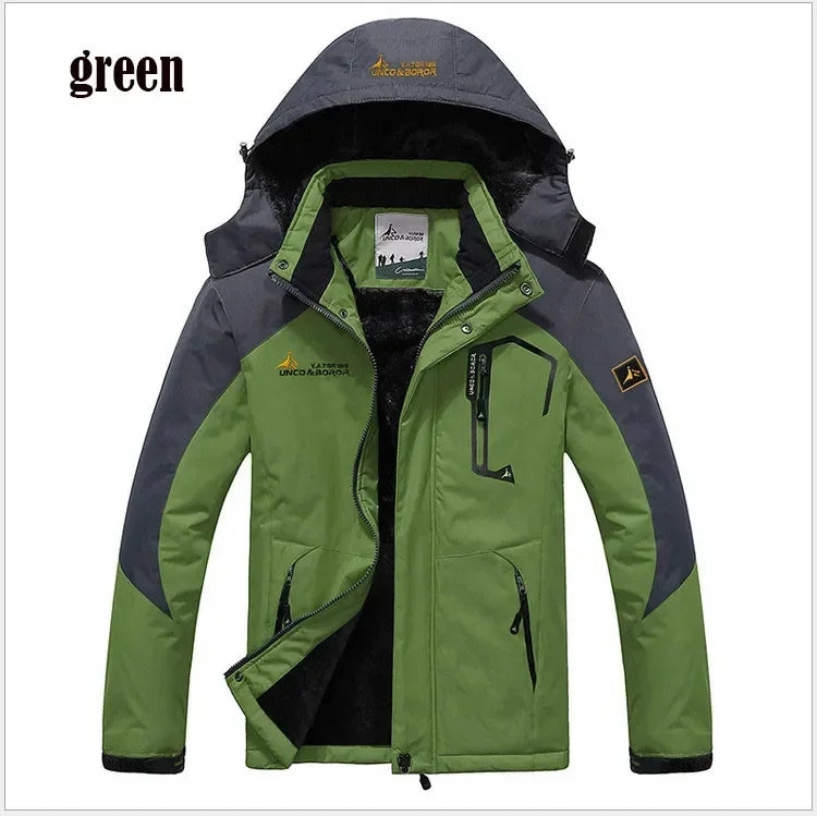 Winter Men's Parka Outdoor Lining Fleece-lined Thickened Windproof Warm Mountaineering Hooded Jacket Cold-resistant Ski Suit 6XL.