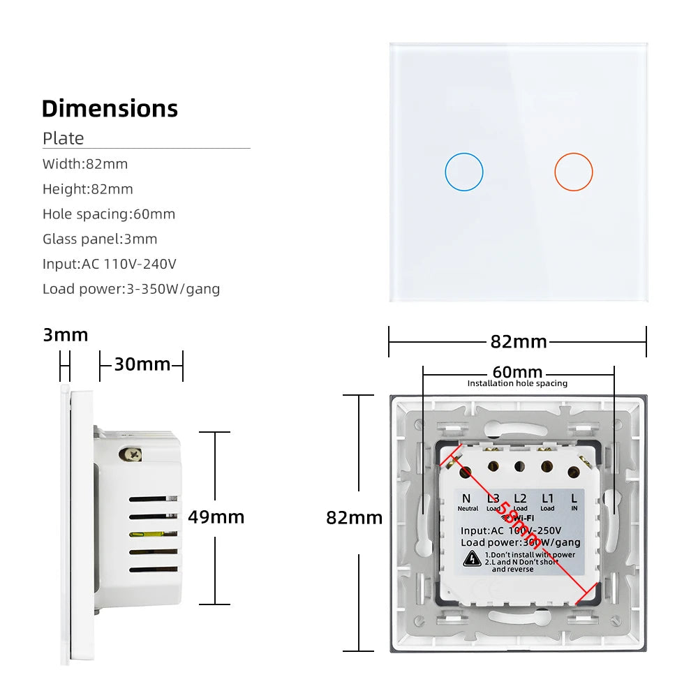 SRAN Smart Switch mit Wandsteckdose 16A EU, Tuya Smart Life Home Touch Sensor WiFi Lichtschalter Weiß.