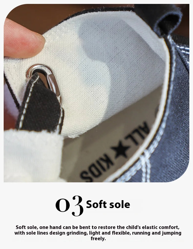 Children Canvas Shoes High-Top Boys and Girls Shoes White Board Shoes Small White Shoes New Kindergarten Baby Cloth Shoes.