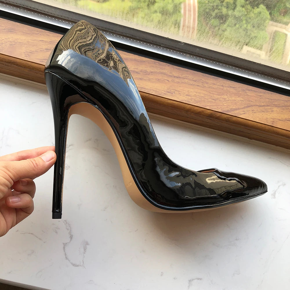 Tikicup Plus Size 40-48 Solid Black 15cm Extremely High Heel Pointy Toe Stiletto Pumps Slip On Crossdress Gragon Queen Shoes.