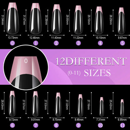 210pcs/box French False Nails White Pink Color Press On Almond Pointed Nail Wearable Removable Faux Fake Nails Extension Tools.