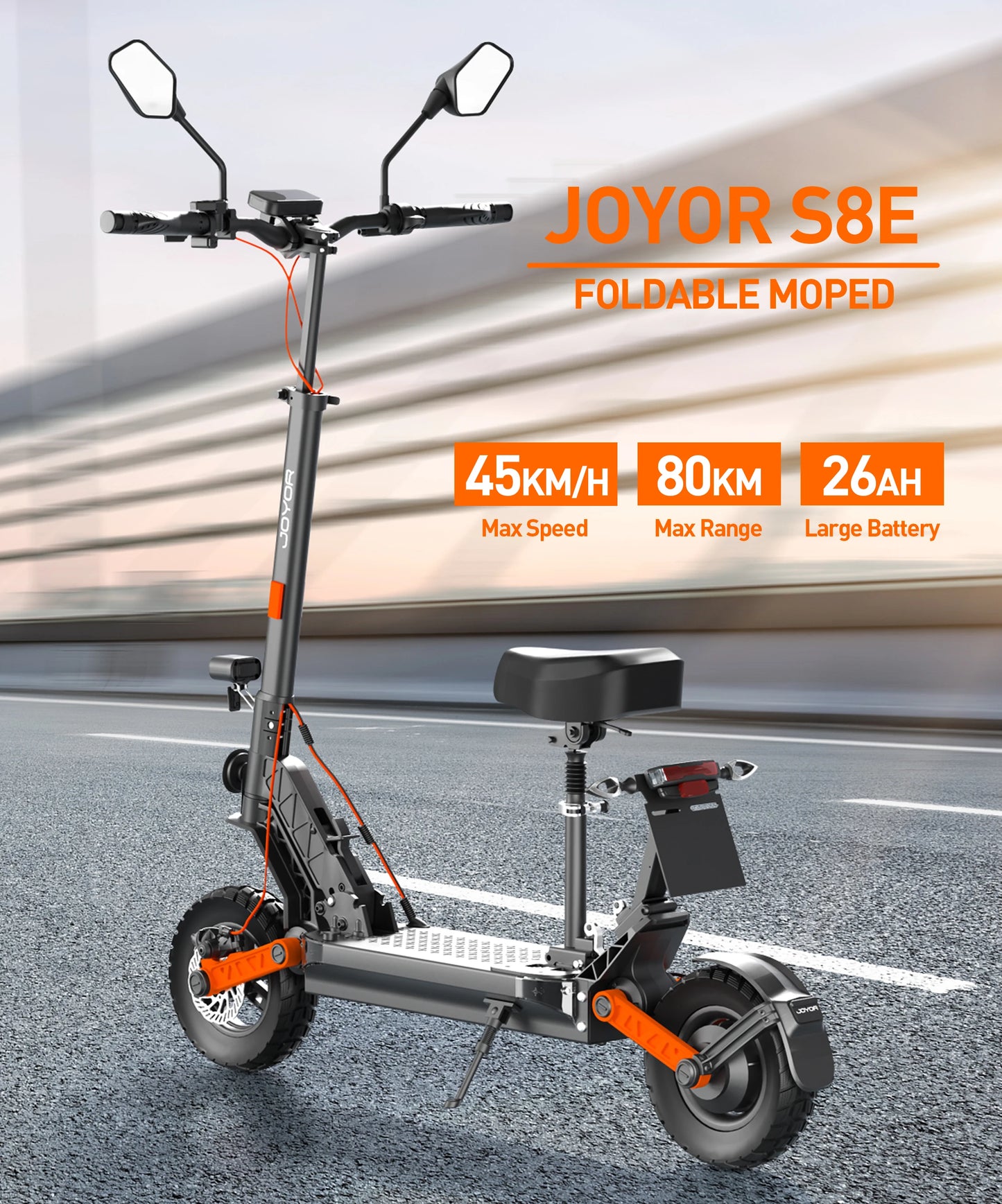 JOYOR S8E Foldable Electric Scooter 800W Adults 10" E-scooter with 48V 26Ah Battery 45km/h.