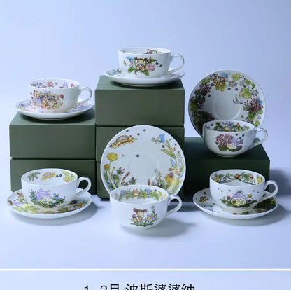 Bone China Dinner Plate Anime Cup and Saucer Set Coffee Mug Cute Cartoon Pattern Ceramic 9.5 Inch Dish Household Tableware Gift.