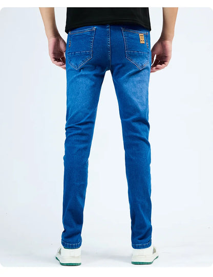 2025 Autumn Men's White Slim Fit Straight Jeans Casual Stretch Denim Pants Comfortable Fashion Streetwear Male Brand Clothing.