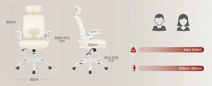 WOLTU Ergonomischer Netz-Bürostuhl, anhebbarer Gaming-Stuhl mit Kopfstütze, verstellbare Lordosenstütze, drehbarer Computerstuhl mit hoher Rückenlehne