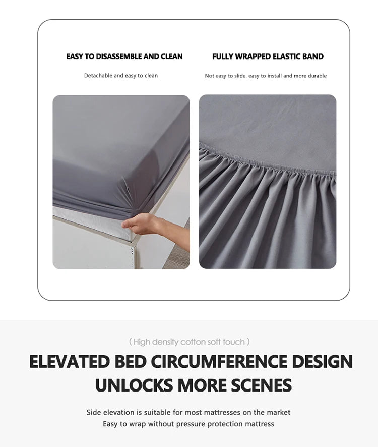 3/4pcs Solid Beding Set, Waterproof Fitted sheet & Bed Sheet & Pillowcases Soft, Queen, KIng, Full, Twin Size, White and Gray.