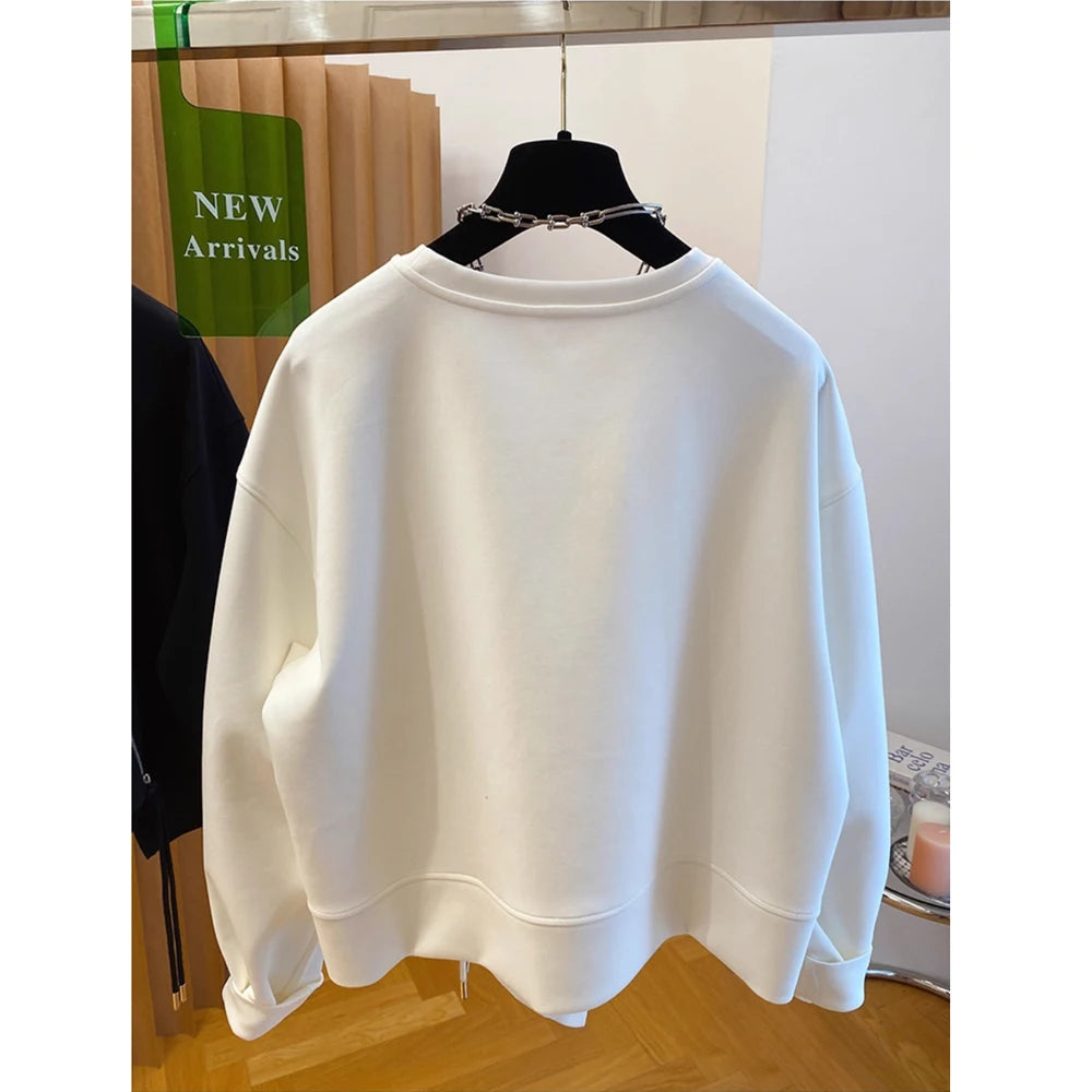 Autumn and Winter Women's Pullover Round Neck Hoodie Lazy Style Splicing Design Loose Long Sleeve Tops.