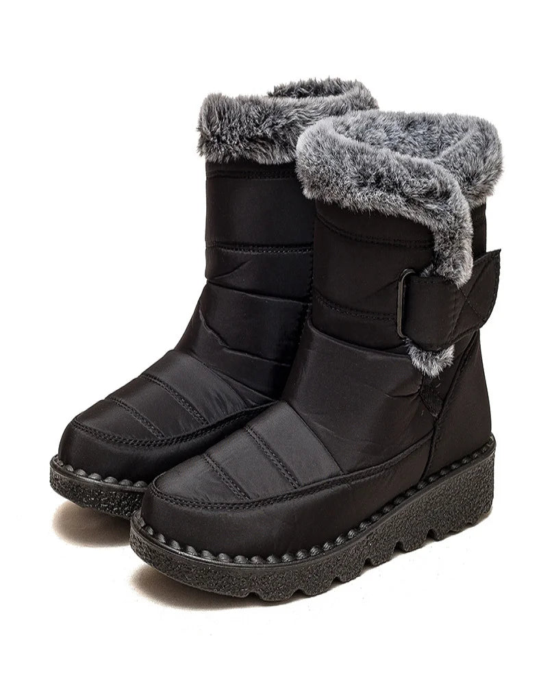 Boots 2025 Women's Boots Fur Botas Mujer Super Warm Winter Boots For Snow Women Low Heels Winter Shoes Woman Black Rubber Boot.