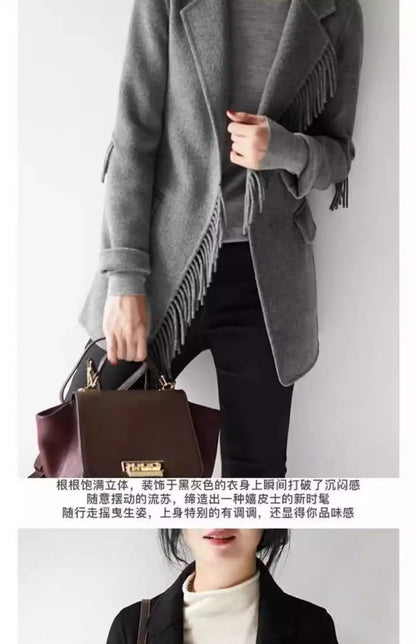 2025 neue Herbst Winter Wolle Mantel Frauen Windjacke Jacke Baumwolle Oberbekleidung Quaste Woolen Anzug Kleidung Weibliche Strickjacke.