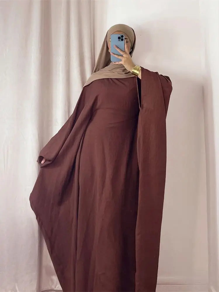Ramadan Eid Soft Crepe Khimar Batwing Abaya Dubai Islam Muslim Modest African Dresses For Women Kaftan Kebaya Robe Femme Musulma.