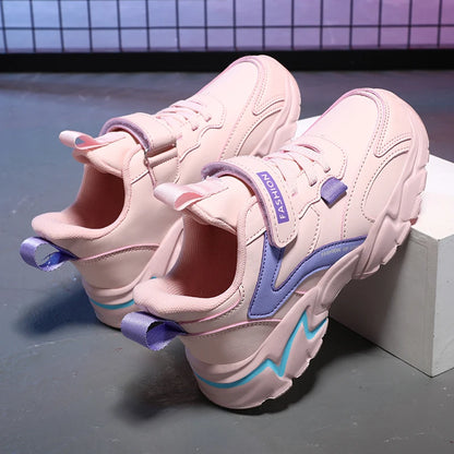 Sport Girl Casual Shoe Leather 5-16Years Boy Tenis Shoe Outdoor Children Running Sneaker Anti Slip Soft Sole Walking Footwear.