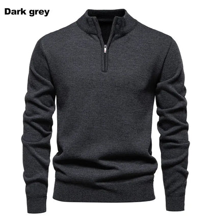 Autumn Winter Men's Half Zipper Knitted Pullovers Solid Slin Fit Casual Sweater Male Fleece Warm Stand Collar Pullover Sweaters.