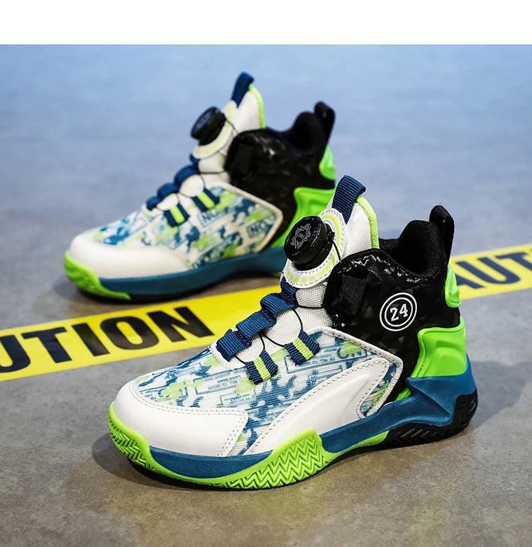 Children's Autumn New Rotary Buckle Mesh Breathable Basketball Shoes Boys Fashion Trend Sneaker Anti Slip Running Footwear 31-40.